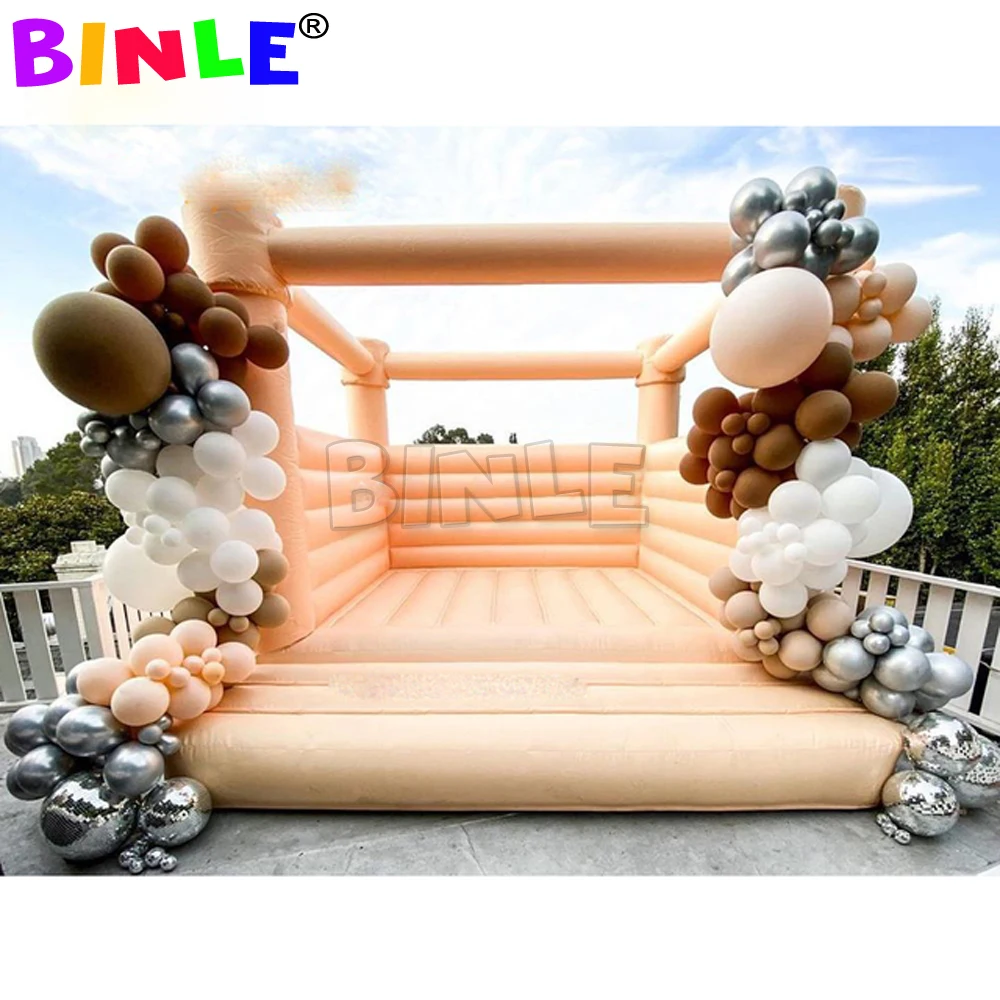 

Ins Hot Peaches Color Inflatable Bounce House White Jumping Castle Wedding Bouncer Kids Jumper Pastel Line