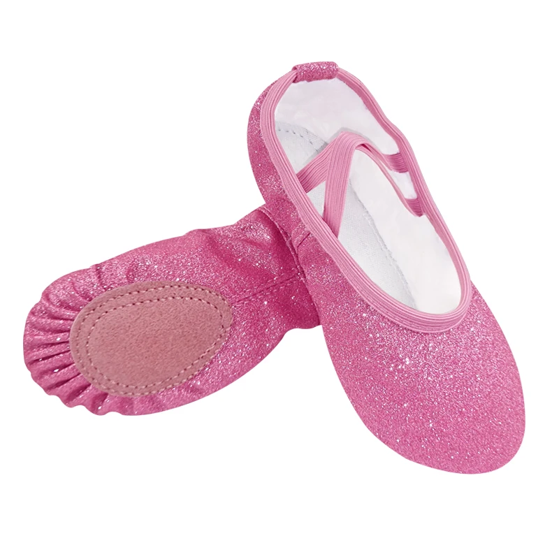 Zapatos de Ballet para niña, zapatillas de baile de suela suave rosa brillante, zapatos de bailarina de práctica para niños, zapatos de baile para mujer