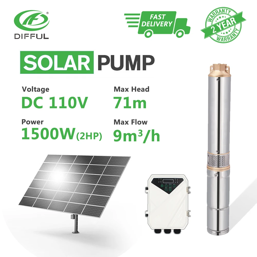 

4inch Solar Water Impeller Bore Pump 110V 1500W 2HP For Agriculture Irrigation Automatic Underwater (Max Head 71m, Flow 9T/H)