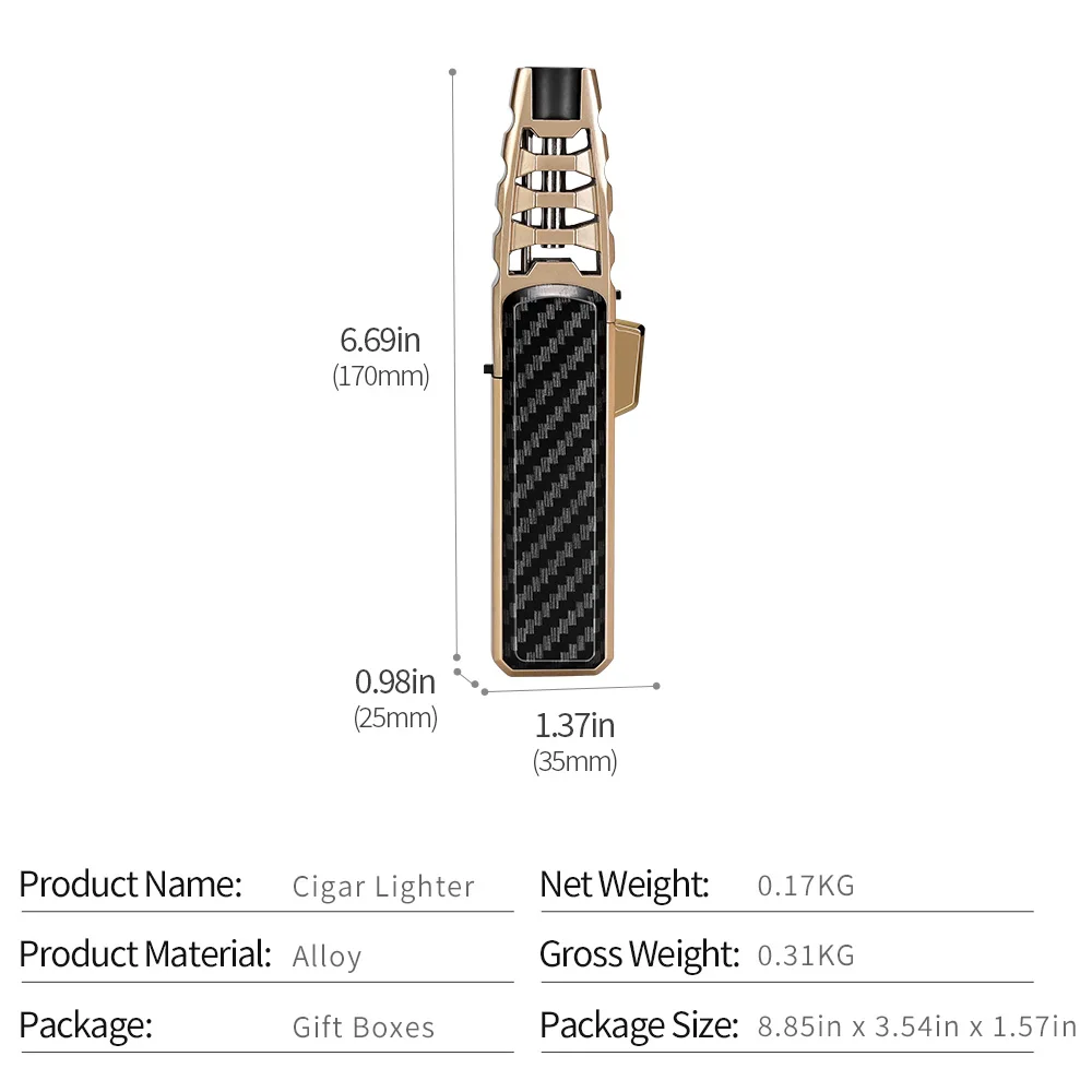 Cigar Lighter Windproof Refillable Butane Gas Lighters Lock The Flame Adjust the Firepower Torch Cigar Lighter Gas With Gift Box