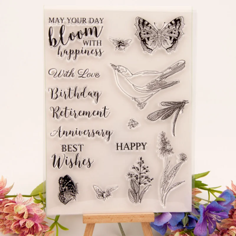 Butterfly Bird Transparent Silicone Stamp Cutting DIY Hand Account Scrapbooking Rubber Coloring Embossed Diary Decor Reusable