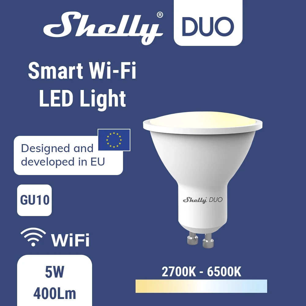 Shelly DUO GU10 White/Rgbw 5W WiFi Smart Light Bulb LED Work with Google Home 220-240V Dimmable Timer Function Magic Bulb