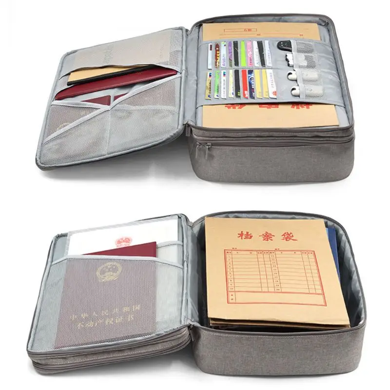طبقة مزدوجة وثيقة حقيبة التذاكر سستة التخزين سعة كبيرة شهادات الملفات منظم السفر