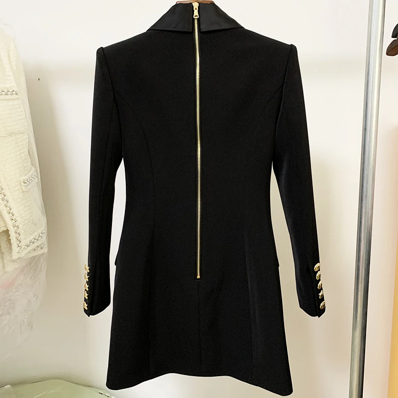 HIGH STREET 2024 New Fashion Designer Blazer Dress Women\'s Long Sleeve Double Breasted Metal Buttons Satin Notched Collar Dress