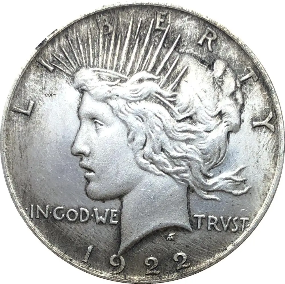 United States Of America US 1922 S  Liberty Coin In God We Trust  1 One Peace Dollar Cupronickel Silver Plated Copy Coins