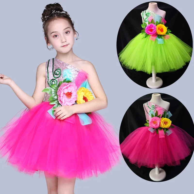 Children\'s Ballet Jazz Dance Latin Dance Costumes Girls Performance Chorus Sequins Fluffy Skirt Dance Costumes