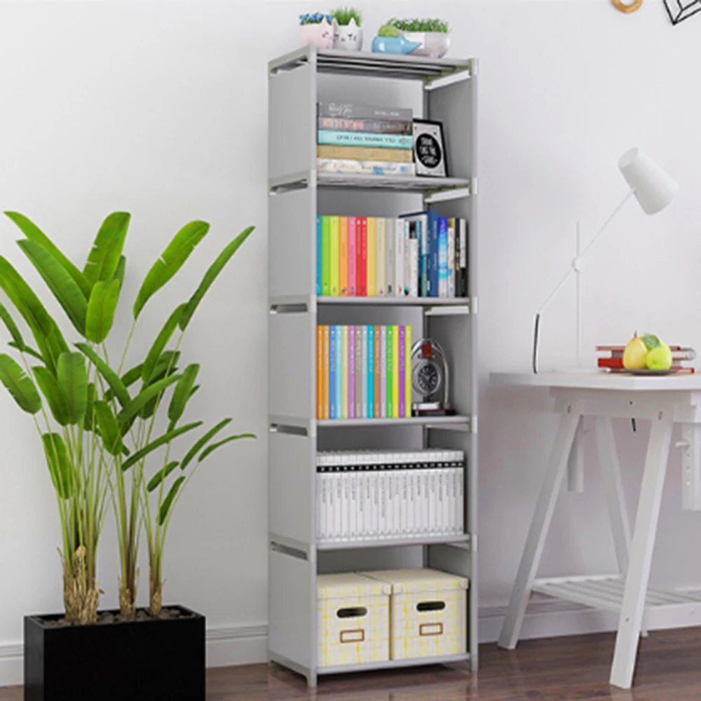 

Simple Bookshelf Stainless Steel Easy Moving Assembled Shelf Bookcase Creative Modern Home Decoration Shelf