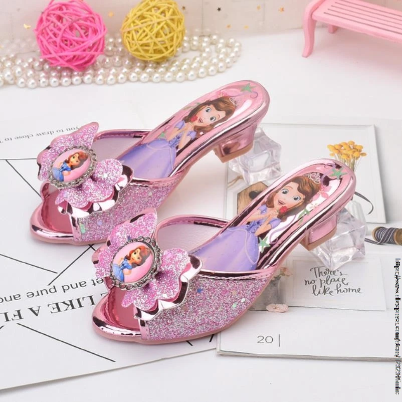 Disney New Girls Sandals High Heels Children Fashion Princess Leather Summer Sofia Shoes Chaussure Enfants Fille Sandalias Nina