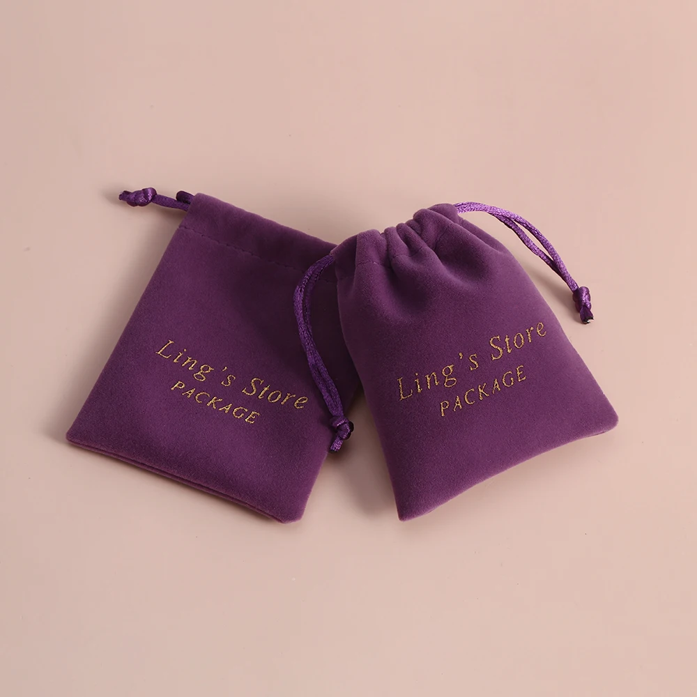 50 Personalized Logo Velvet Jewelry Organizer Gift Bags Drawstring Jewellry Rings Card Packaging Storage Pouch Wedding Favors
