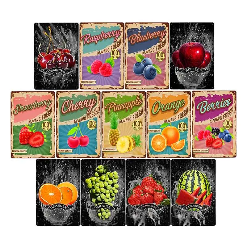 Obst Metall Zinn Zeichen Vintage Dekor Poster Plaqu Saft Getränk Bauernhaus Küche Dekoration Wand kunst Teller Home Decora cor 20x30 cm