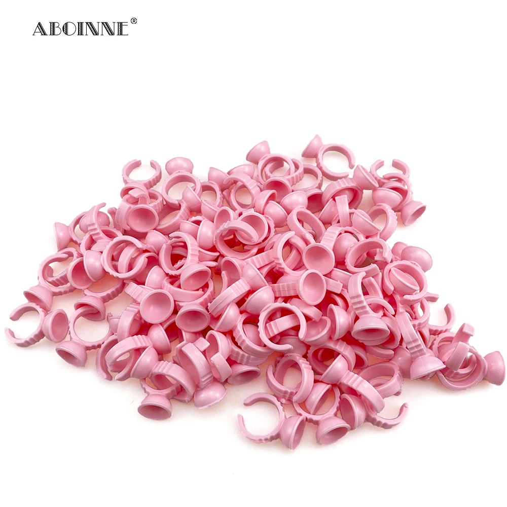 Abonnie 100pcs Disposable Glue Holder Ring Cups for Eyelashes Extension Holder Pallet Adhesive Glue Holder