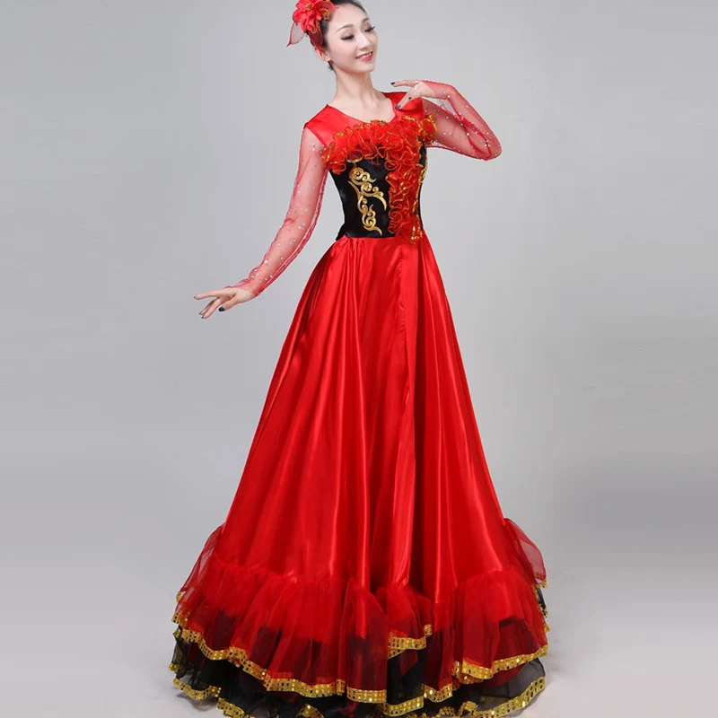 2020 New Women Spanish Bullfight Dress Gypsy Clothing Performance Dresses Long Robe Female Modern Flamenco Dance Costume DL5729