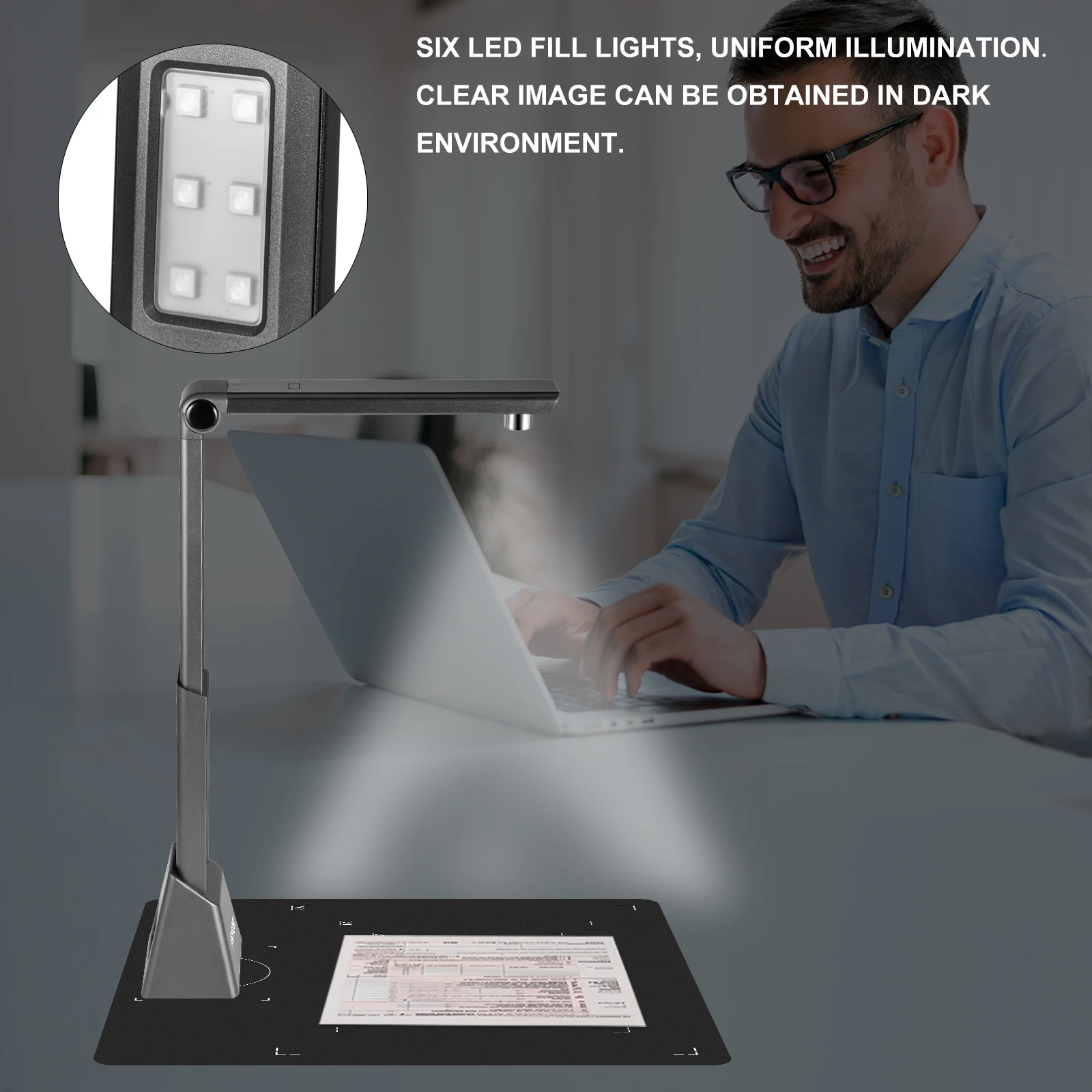 VEVOR Scanner Portatile ad Alta Definizione A3, 10 Mega-Pixel Scanner per Documenti, Formato Scanner A3 con Doppia Lente + 4 Luci LED, Scanner Intelligente per Documento con Funzione OCR Multilingua