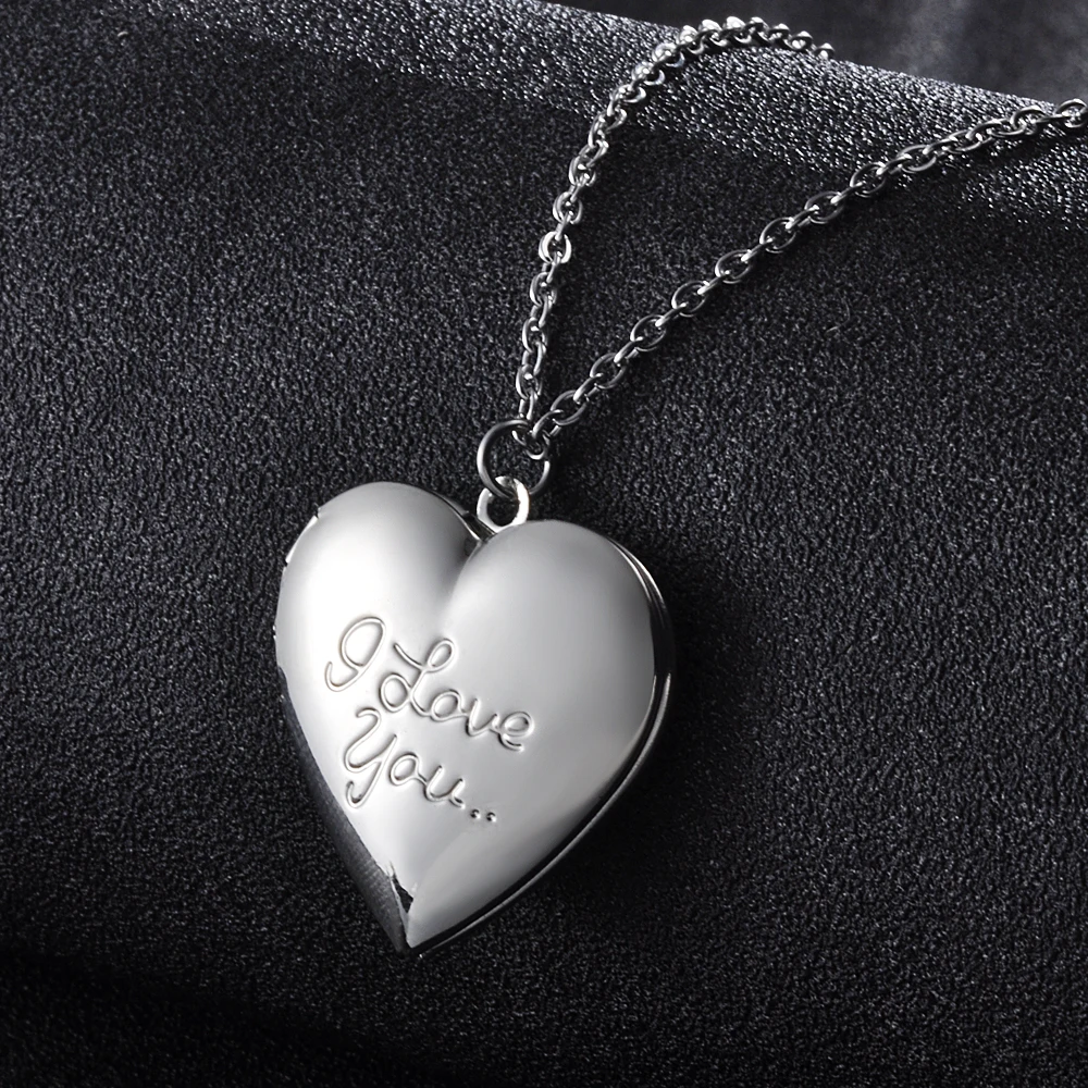 

10pcs/lot Heart Photo Frames Locket Necklaces I Love You Letter Pendant Necklace Jewelry Can Open For Women Gift