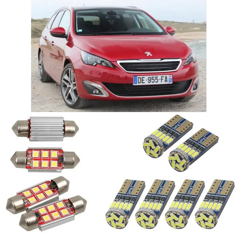 Interior led Car lights For peugeot 308 mk2 hatchback 308 sw mk2 estate car accessories boot light License Plate Light 10pc