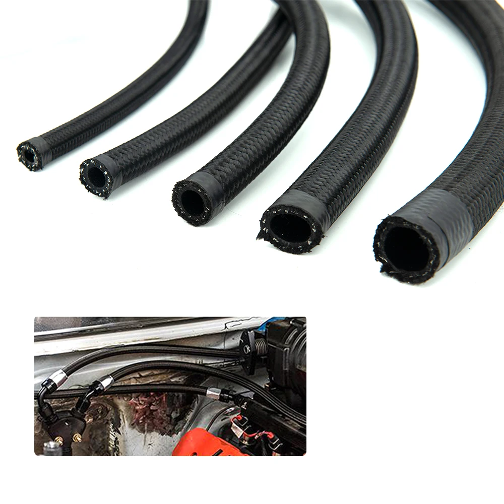 Universal Black AN4 AN6 AN8 AN10 AN12 Braided Nylon Fuel Hose Oil Gasoline Brake Line Hose For Racing Motorcycle Hose 0.3 Meter