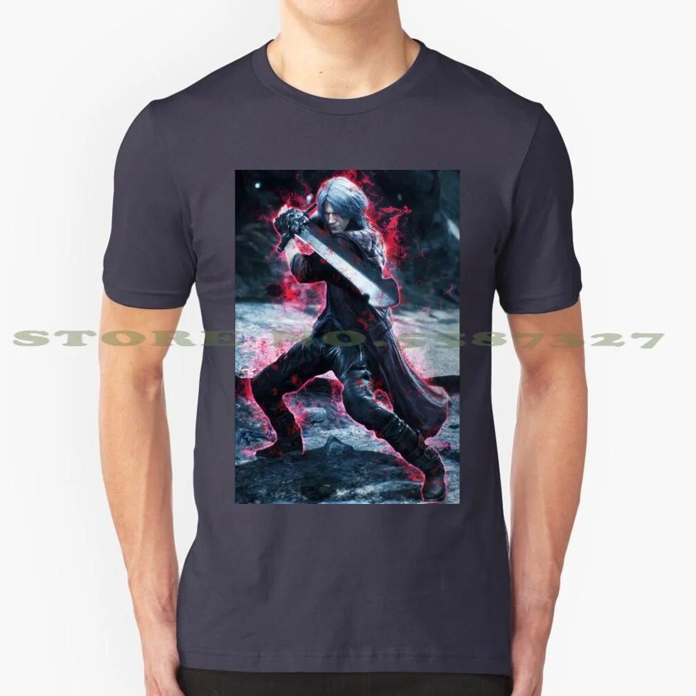 Demon 100% Cotton T-Shirt Dante Vergil Demon Anime Sleeve Desing Fanart Dmc5 The Devil Can Cry Zule Yang Gaming Blue Sparda Nero