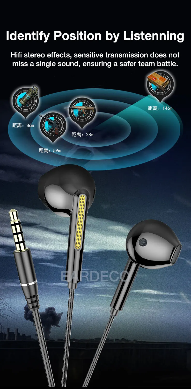 EARDECO Headphone Headset with Mic Wired Headphones Heavy Bass In Ear Stereo Wired Earphone Earbuds Wire Game Phone Earphones