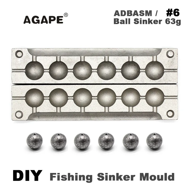 Agape DIY Fishing Ball Sinker Mould ADBASM/#6 Ball Sinker 63g 6 Cavities