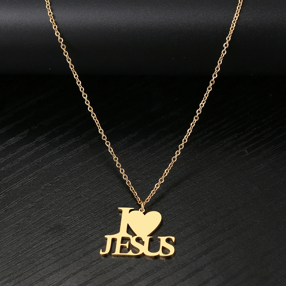 Stainless Steel Necklaces Letters I Love Jesus Pendant Chain Choker Charm Fashion Necklace For Women Jewelry Party Friends Gifts