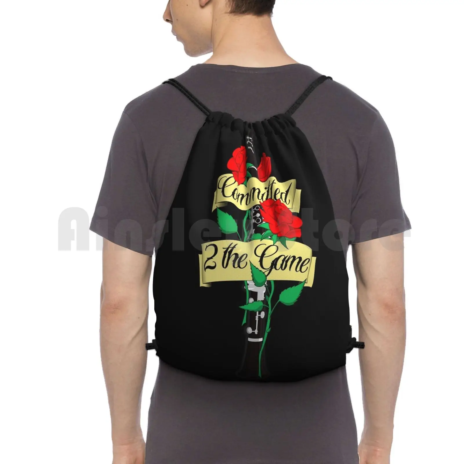 Committed To The Clarinet Game Backpack Drawstring Bag Riding Climbing Gym Bag Marching Band Marching Band T Marching Band