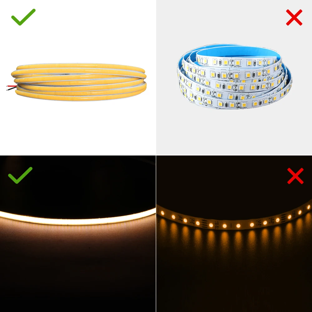 Fita de led cob super fina, 4mm, 480leds/m, barra de luz linear flexível, fita de diodo, branco quente, 5000k, 3500k, regulável