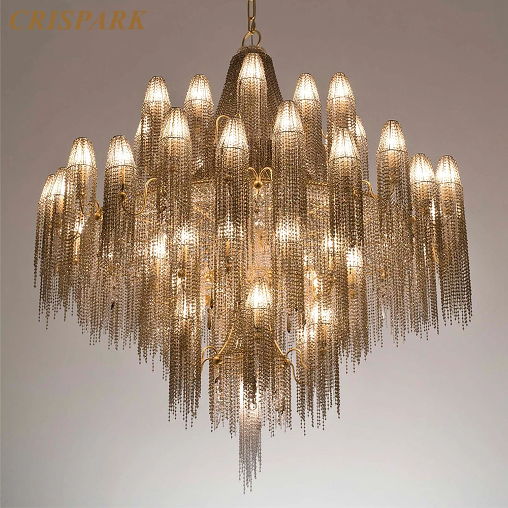 Large Luxury Chandelier Lighting LED Smoky Crystal Vintage Ceiling Chandelier Home Decor Indoor Light Fixture for Living Room