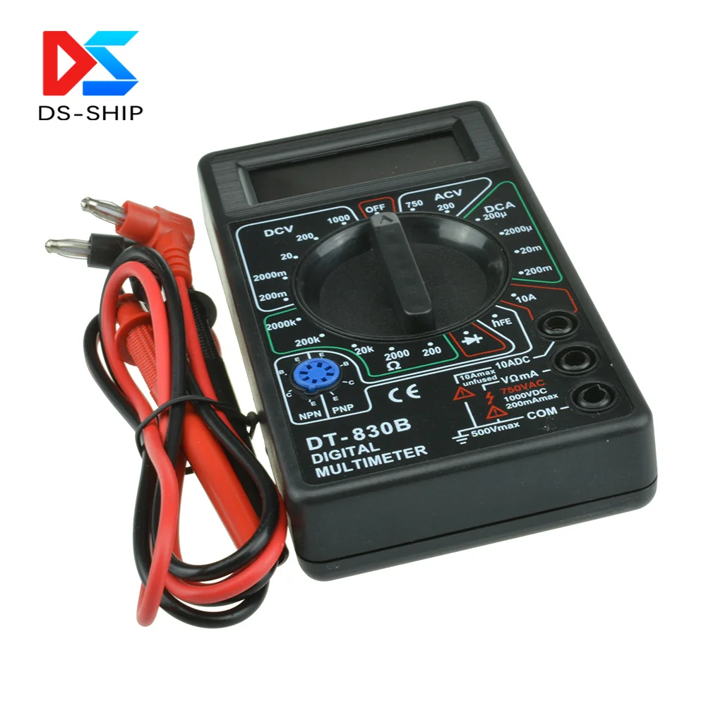 DT-830B AC DC LCD Ohmmeter Digital Multimeter, Ammeter, Ohm Meter, Voltmeter, 750V 1000V Tester With Multimeter Test Leads