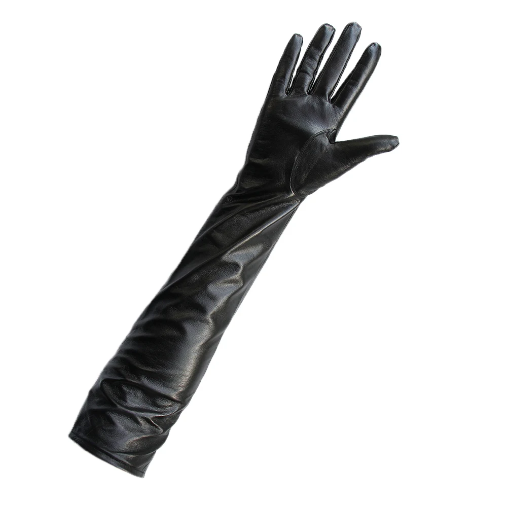 Customize Men Genuine Leather Long Gloves Extra Long Straight Style Sheepskin Winter Warm Cuff Gauntlet Gloves New