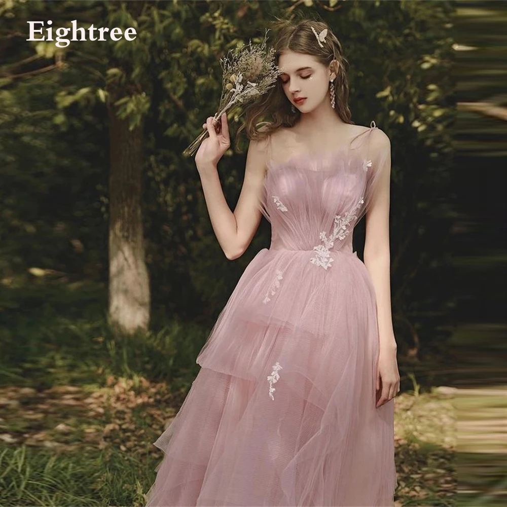 Eightree Tueel ชั้นชุดราตรียาวสปาเก็ตตี้ผีเสื้อ A-Line อย่างเป็นทางการลูกไม้ Sweetheart ความยาวพรรค Gowns