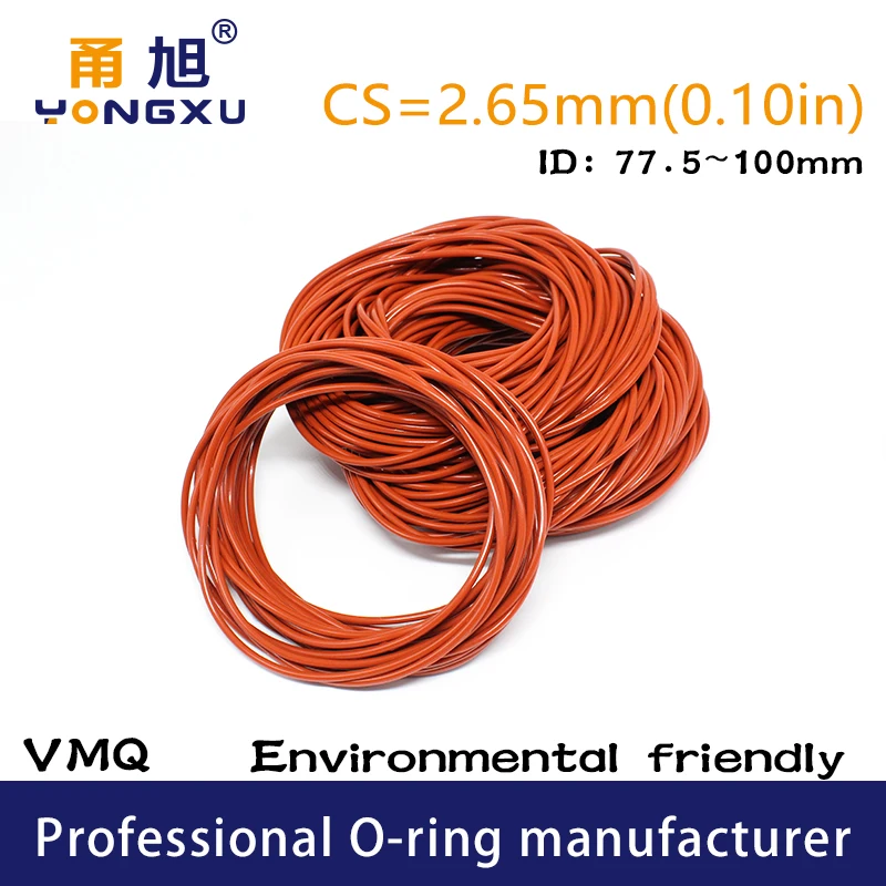 

1PC/lot Red Silicon O-ring Silicone/VMQ CS2.65mm Thickness ID77.5/87.5/90/92.5/95/97.5/100*2.65mm O Ring Seal Rubber Ring Gasket