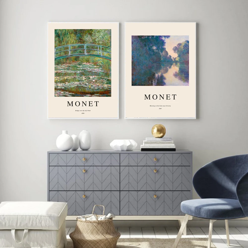 Water Lily Pond Poster Morning On The Seine Canvas Painting Landscape Art Print Monet Wall Picture For Living Room Home Decor