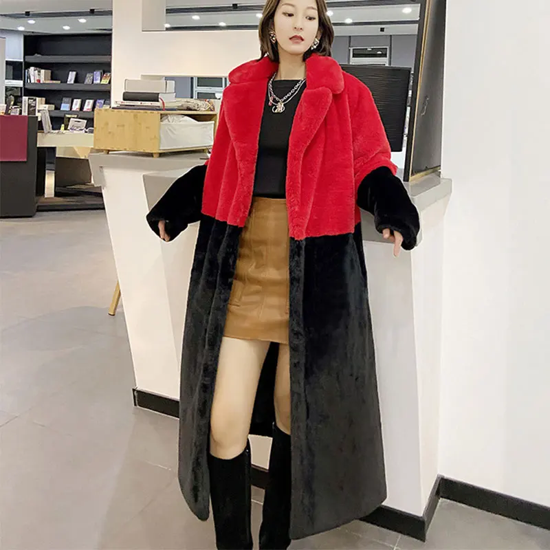 Oversize Jacket Parka Winter Clothing Women Faux Fur Jacket Hairy Long Fur Coat Lapel OverCoat Thick Warm Female Plush Coats 5XL