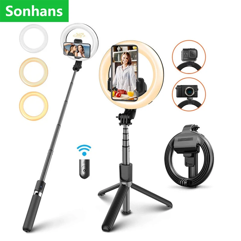 

L07 Wireless Bluetooth Selfie Stick with Fill Light Tripod Handheld Single Axis Follow Spot Heads For For Android IPhone Phone