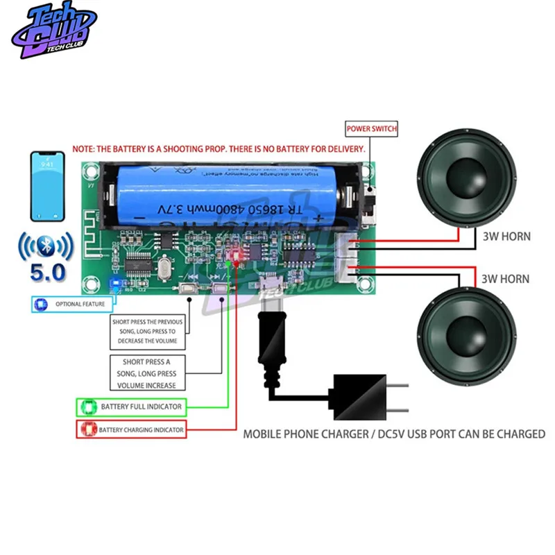 DC 5V PAM8403 2*3W Digital Bluetooth Power Amplifier Board Dual Channel class D Stereo Amplifier module + Lithium battery holder