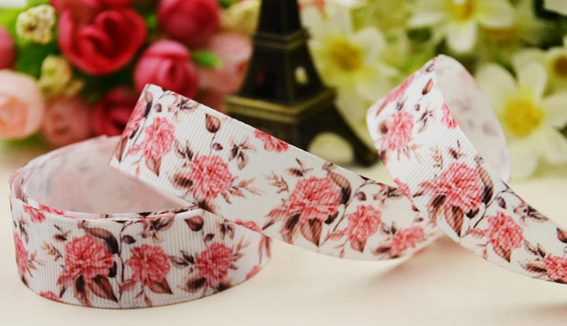 22mm 25mm 38mm 75mm Flower printed Grosgrain Ribbon party decoration 10 Yards X-04448