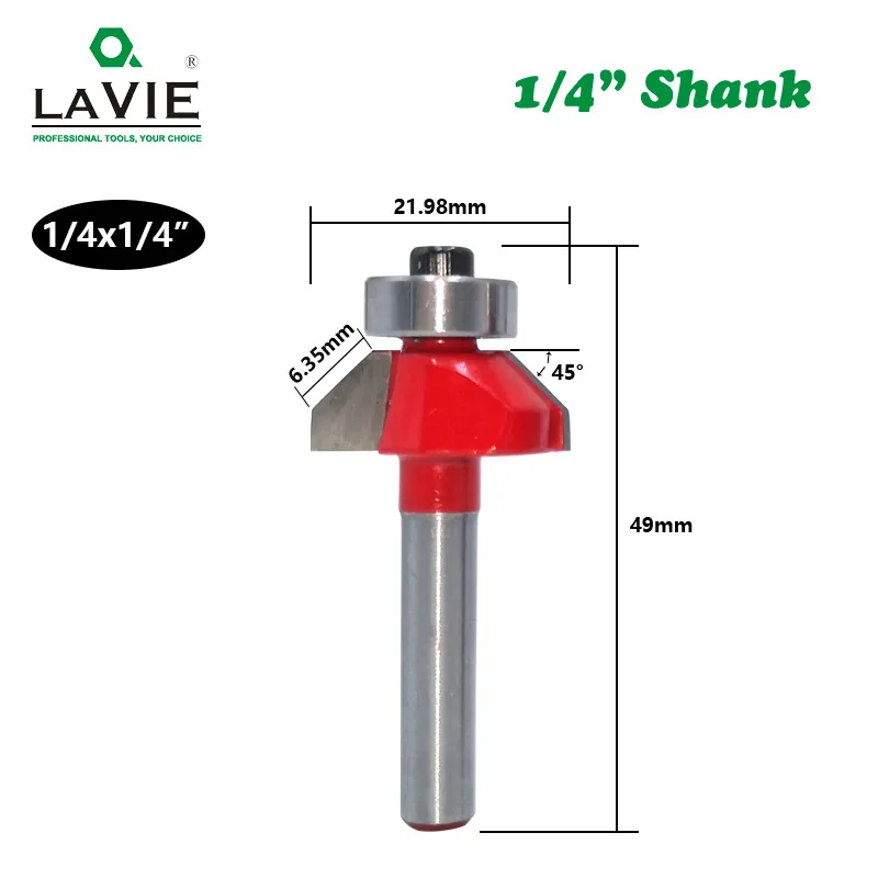 1pc 6mm or 6.35mm Shank 45 Degree Chamfer Router Bit Edge Forming Bevel Woodworking Milling Cutter for Wood Bits MC01130