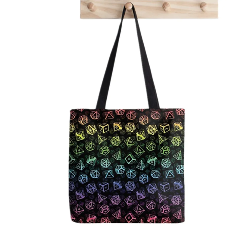 

Shopper Dice Set Pattern (Rainbow) Printed Tote Bag women Harajuku shopper handbag girl Shoulder shopping bag Lady Canvas Bag