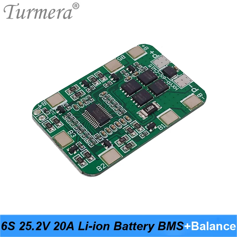 Turmera 6S 25.2V 20A BMS Li-ion Battery Board with Balancing for 20V 25V Screwdriver and 24V Massage Gun Muscle Battery Pack Use