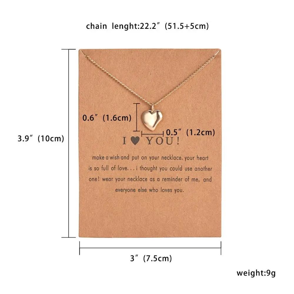 Trendy Gold Color Love Heart Pendant Clavicle Chain Choker Necklaces for Women Jewelry I Love you Card Necklace Female Gift