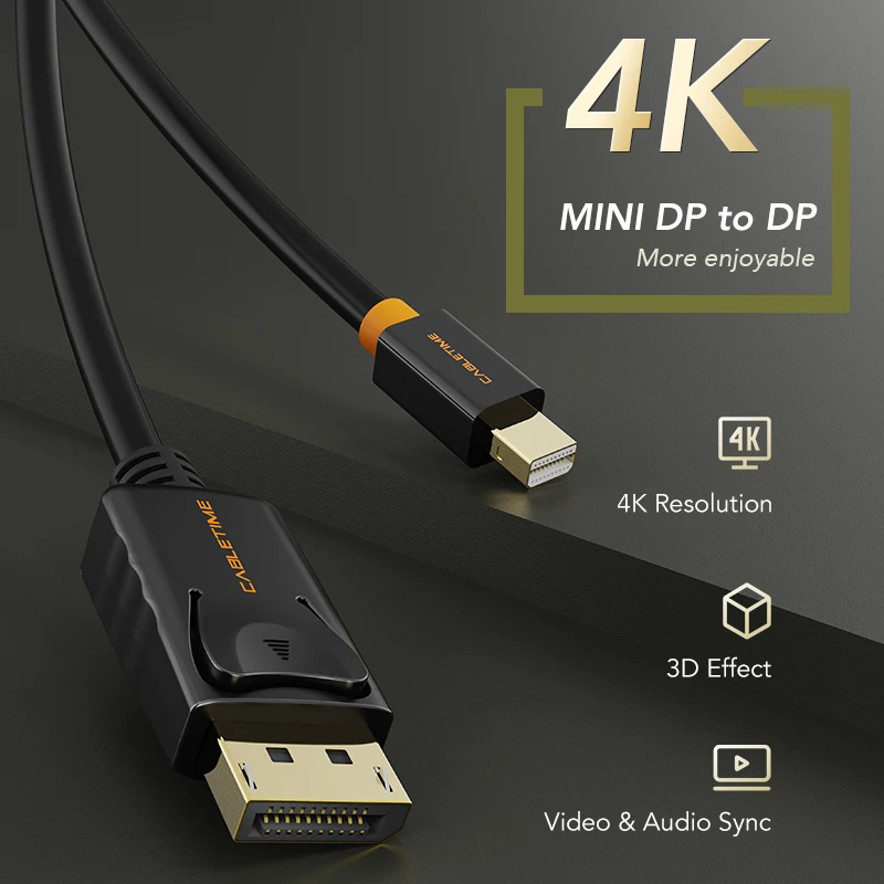 CABLETIME Mini Display Port to Display Port Cable Thunderbolt to DP 4K Cable Mini DisplayPort Cable For Surface Macbook C052