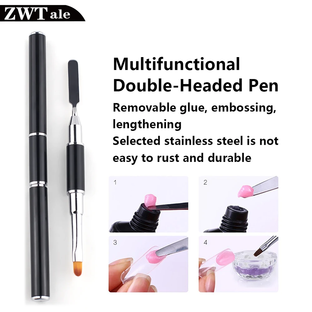 Rosemary Dual Head Nail Art Acrylic UV Poly Nail GEL Extension Builder Drawing Pen Brush Removal Spatula Stick Manicure Tool