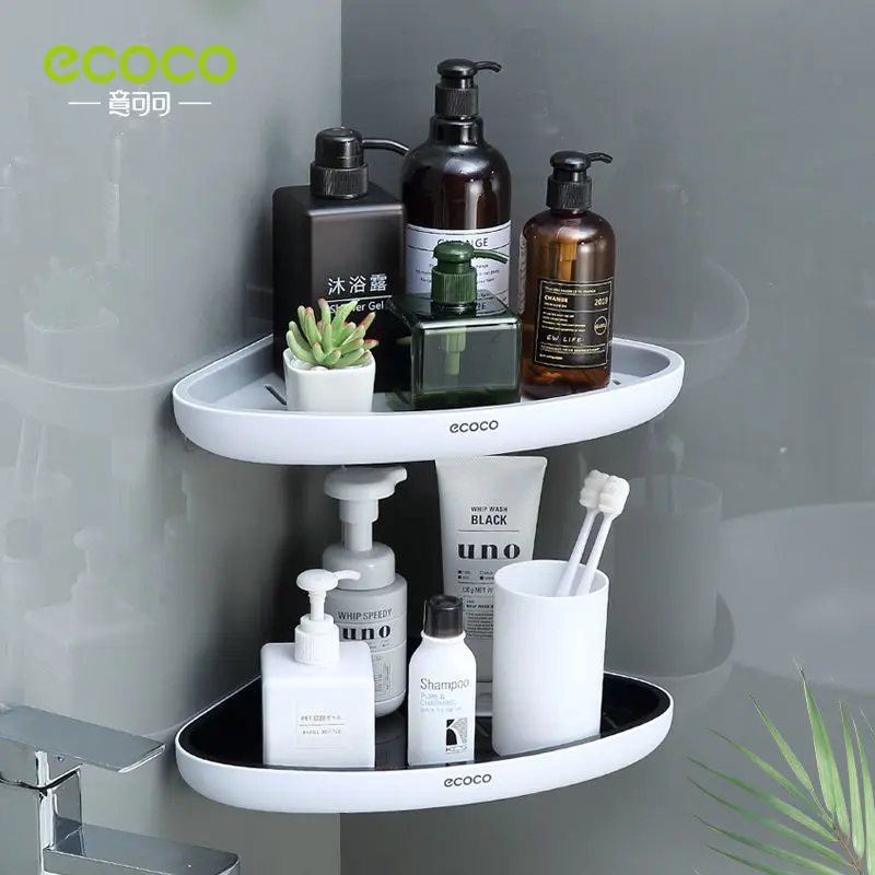 ECOCO Corner Bathroom Organizer Shelf Shampoo Cosmetic Storage Rack Wall Mounted Kitchen Household Items Bathroom Accessories