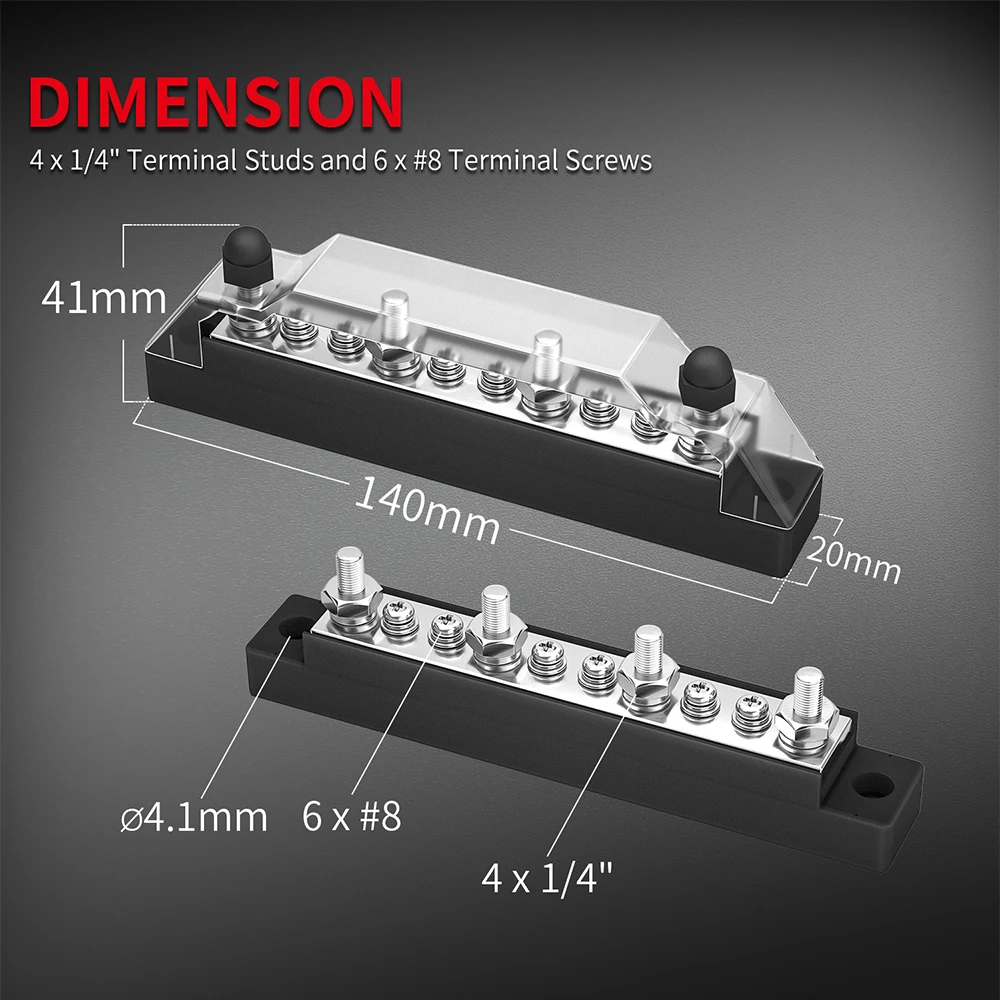 Positive Negative Bus Bar Battery Power 12V Distribution Block 4 X M6 Car Terminal Block Studs 6 X M4 Terminal Bus for Boat