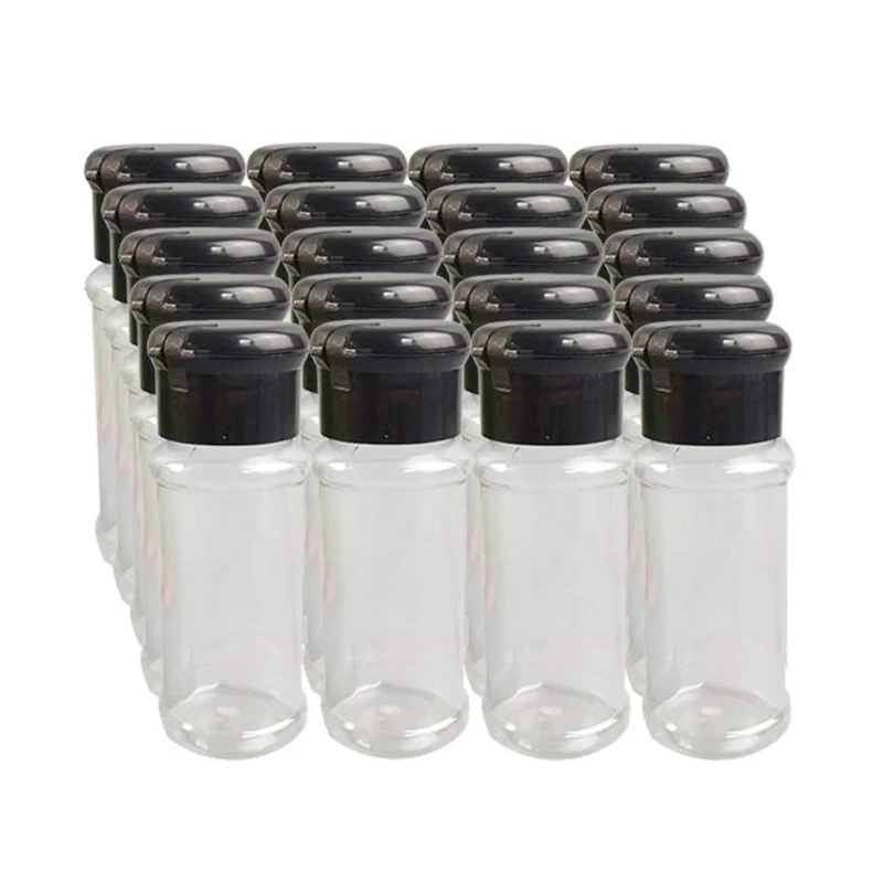 20Pcs/Set 100Ml Spice Salt Pepper Shakers Black Seasoning Jar Can Pepper Bottle Barbecue Condiment Kitchen Gadget Tool