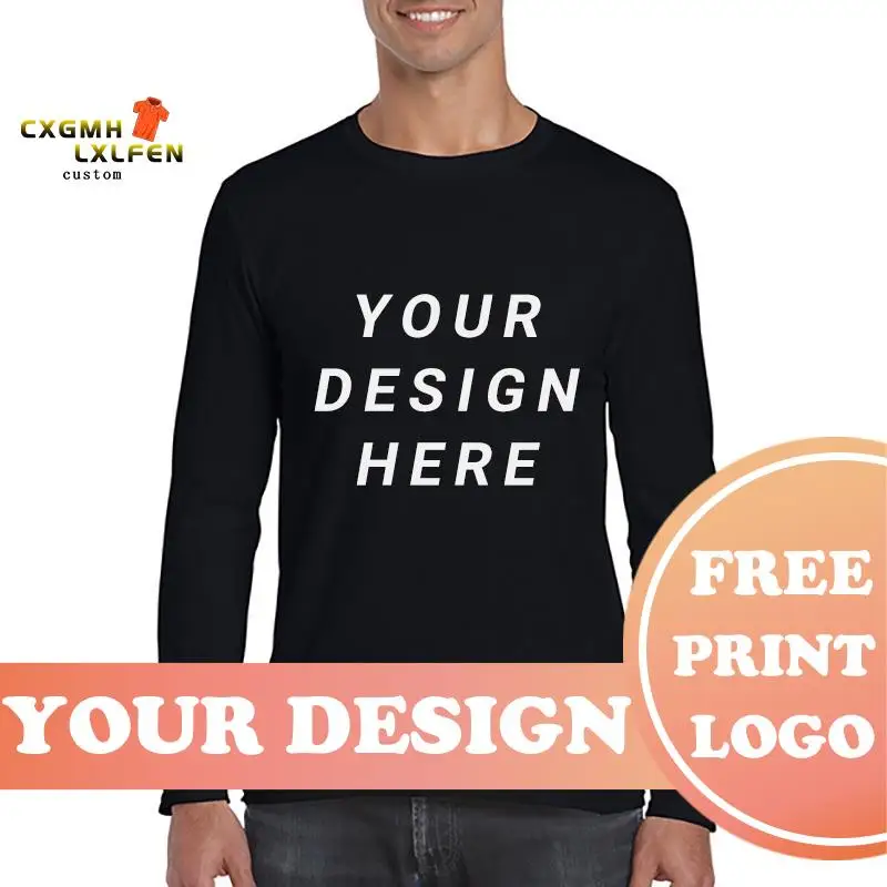 Men Classic Long Sleeve T-shirt Custom Your Photo Text Logo Printing Personalized Customized Thirts Male Tops Euro Size XS-2XL