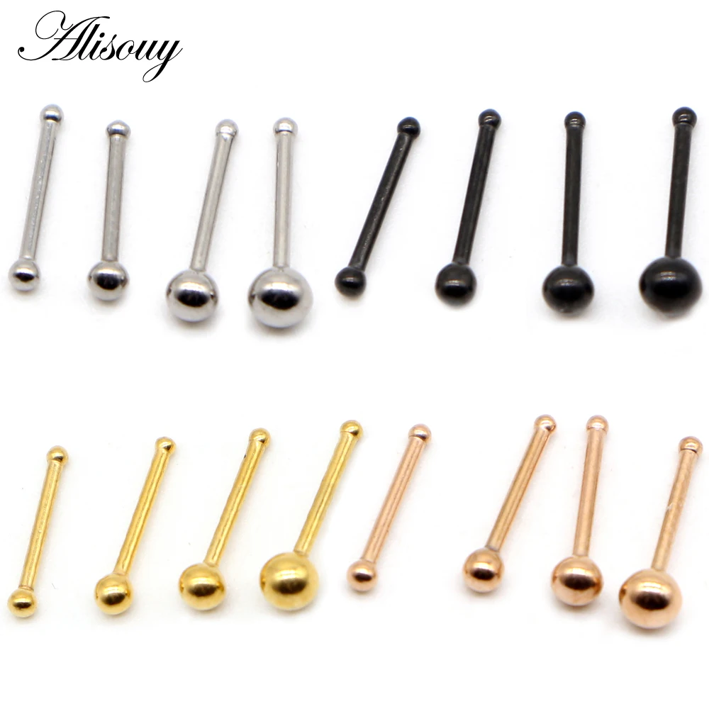 Alisouy 1PC Nose Studs Bar 316L Stainless Steel Ball Nose Piercing Pin Earrings Nariz Women Nose Rings Fashion Body Jewelry