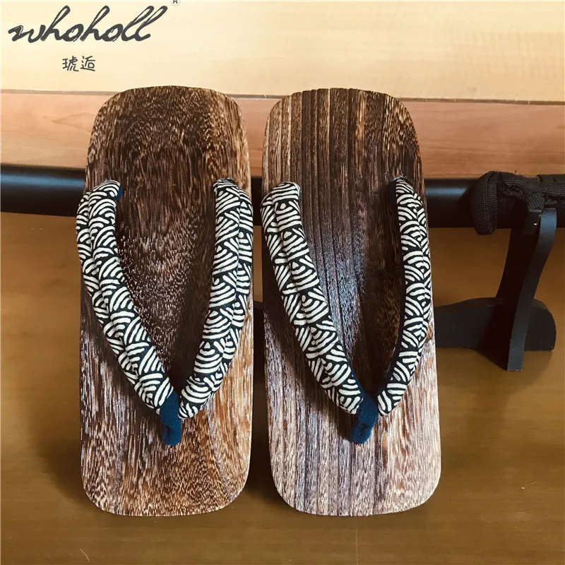 WHOHOLL Japanese Geta Summer Man Flip Flops Slippers Thick Bottom Platform Slides Cosplay Samurai Shoes  Male Plus Size 45 46