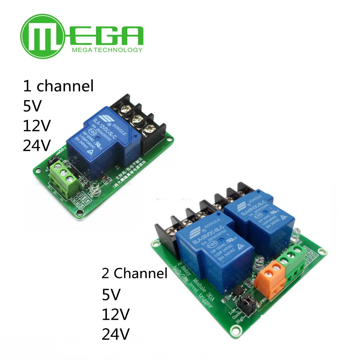 two  channel relay module 30A with optocoupler isolation 5V 12V 24V supports high and low Triger trigger for Smart home