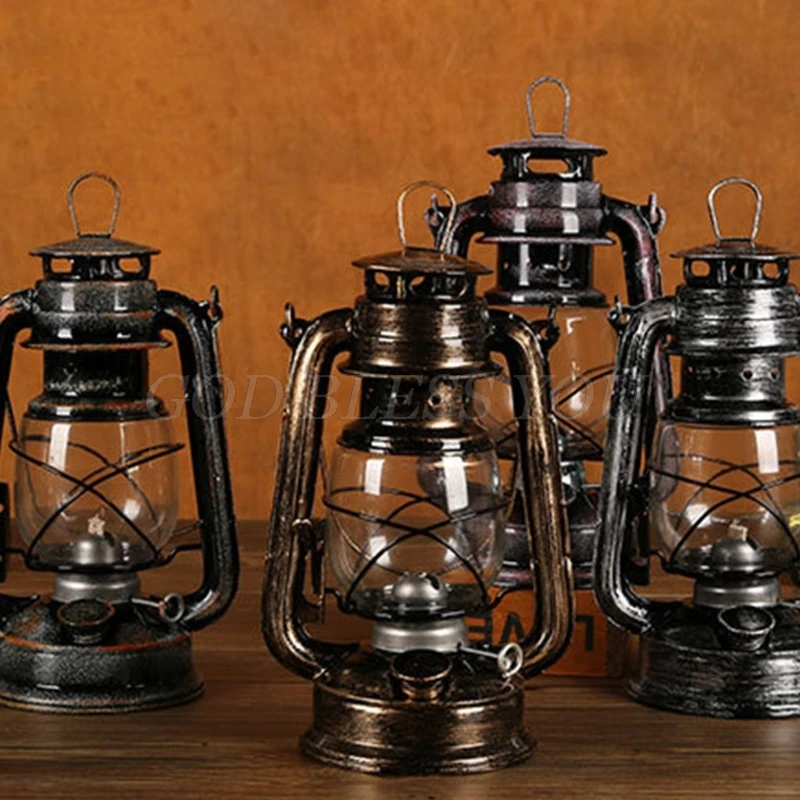 Retro Vintage LED Metal Oil Lamp Portable Lantern Kerosene Light Outdoor Camping Bar Inn Home Decoration Drop Shipping